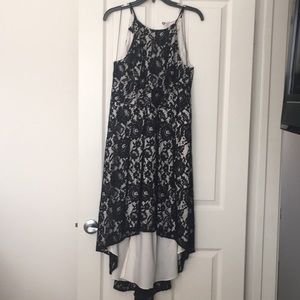 High-low black and white dress